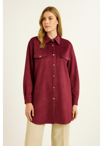 10202 Önden Çıtçıt Düğmeli Cep Kapakçıklı Görünümlü Rahat Kesim Süet Ceket #10-25#