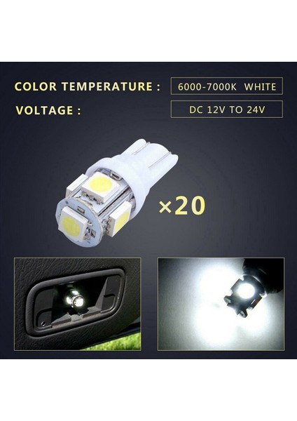 40PCS Süper Beyaz T10 5-Smd 5050 LED Ampuller W5W 2825 158 192 168 194 (Yurt Dışından)