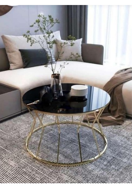 Kum Saati Zigon Orta Sehpa Gold Ayak Siyah Cam