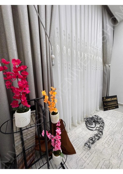 Nivemeshome Elisya 3812 Gümüş Işıltılı 1/2,5 Pileli Bambu Tül Perde fırsatları