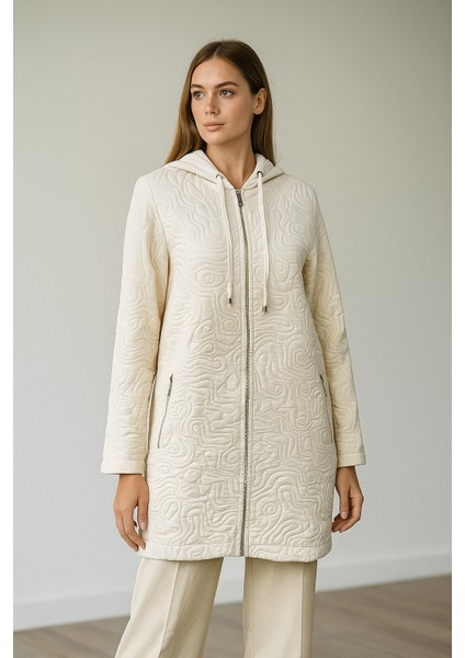 54010 Kapişonlu Önden Fermuarlı Kısa Ceket #10-25#