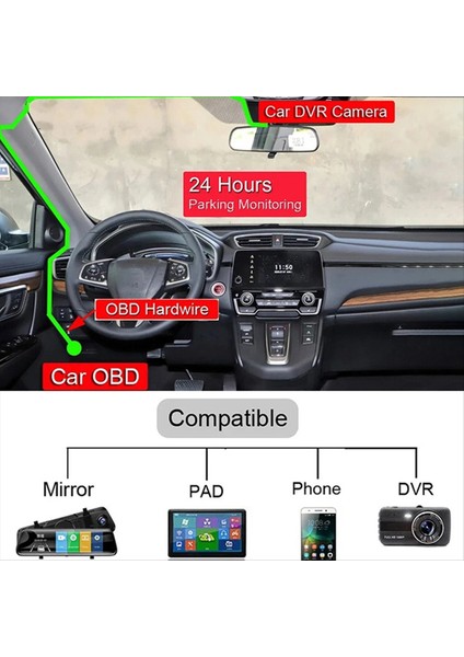 Araba Dvr Hardwire Kit Düşük Vol Koruma Için 5V 3A USB Port Araba Şarj Kablosu Obd Dashcam 24H Park Izleme Aksesuar (Yurt Dışından) fiyatları