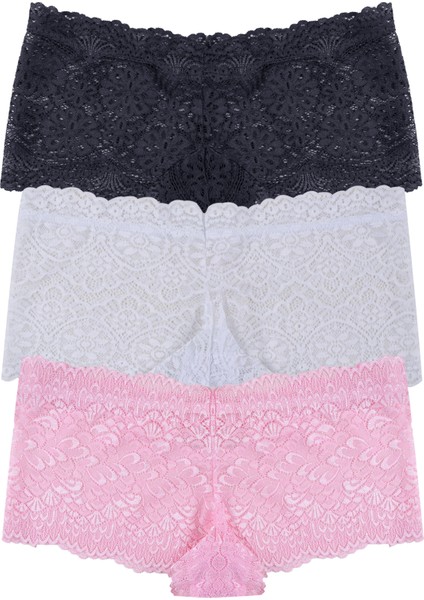 Kadın 3'lü Dantelli Boxer Külot (Farklı Dantel Seçenekleri)