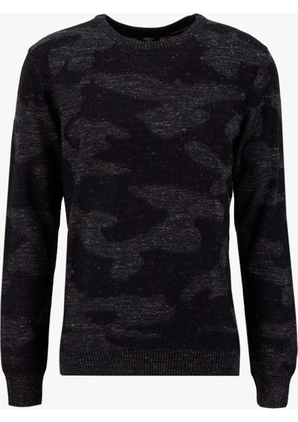 Bisiklet Yaka Slim Fit Desenli Siyah - Antrasit Erkek Kazak F5WM-KZK 2254