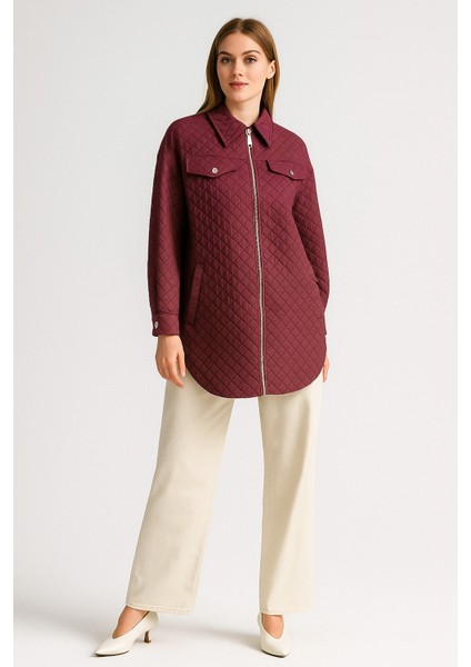 53006 Önden Fermuarlı Göğüsü Cep Kapakçık Görünümlü Kapitone Kısa Ceket #10-25#