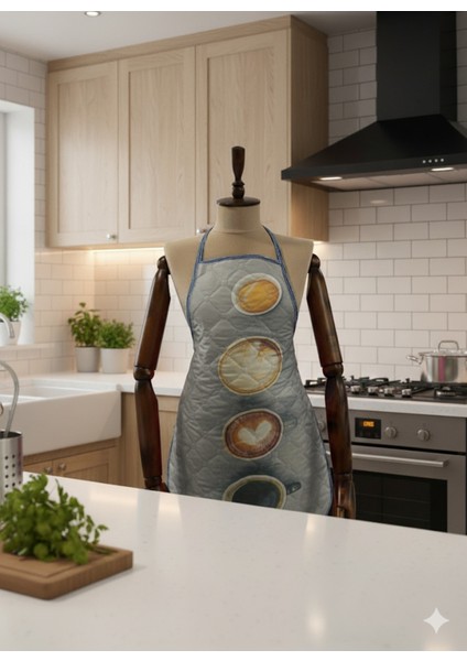 Kapitoneli Mutfak Önlüğü Dijital Baskılı Önlük modelleri