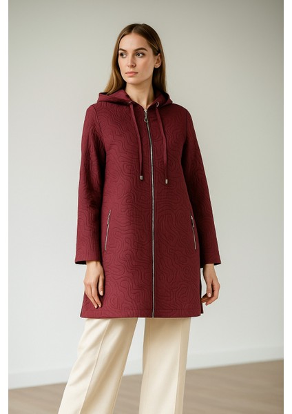 54010 Kapişonlu Önden Fermuarlı Kısa Ceket #10-25#