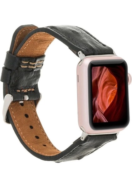 Buğz Apple Watch Uyumlu Deri Kordon 42-44-45MM De5 Siyah