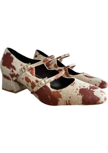 Cinnamon Tüylü Kare Burun Kısa Topuk Ayakkabı modelleri