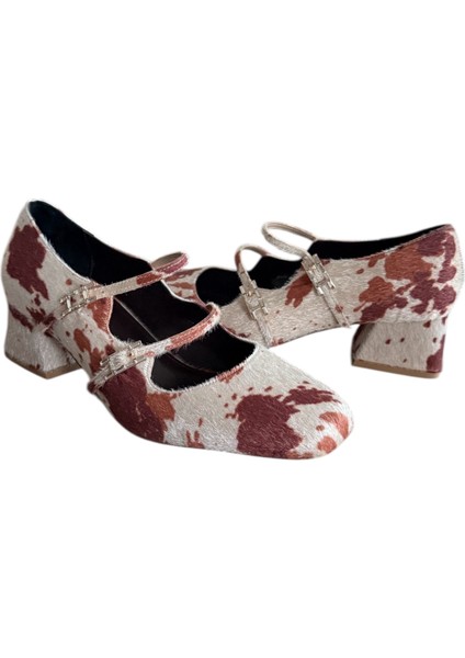 Cinnamon Tüylü Kare Burun Kısa Topuk Ayakkabı indirimleri