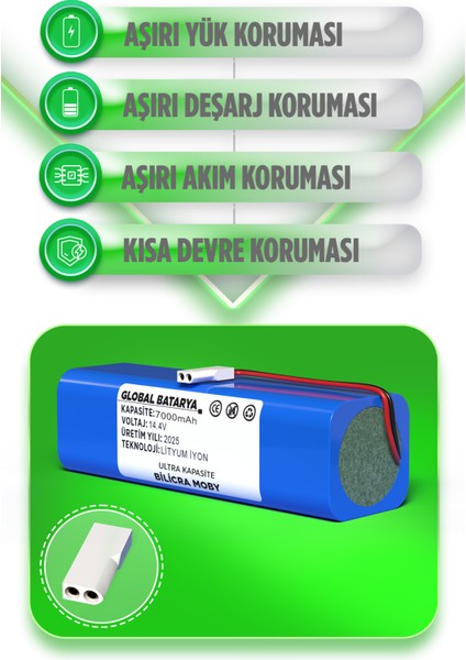 Bilicra Moby Uyumlu Akıllı Robot Süpürge Batarya 14.4V 7000MAH Li-Ion Pil (Ultra Kapasite) fiyatları