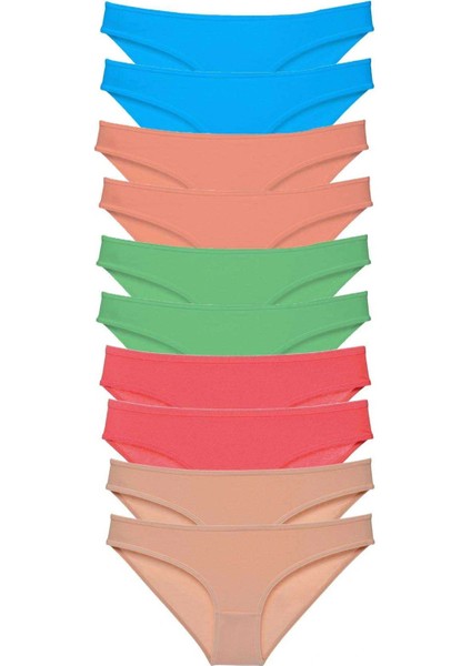 10 Adet Süper Eko Set Likralı Kadın Slip Ten Pudra Yeşil Fuşya Mavi