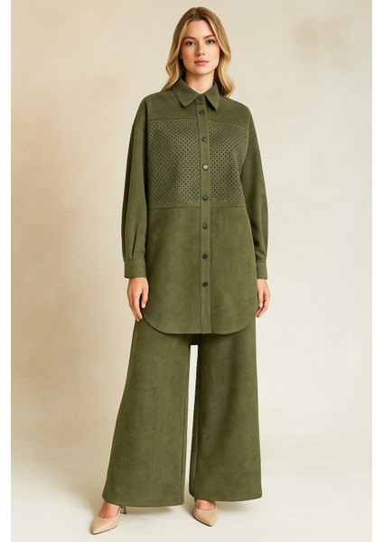 56056 Önden Çıtçıtlı Göğüsü Detaylı Oversize Süet Pantolonlu Takım #10-25#