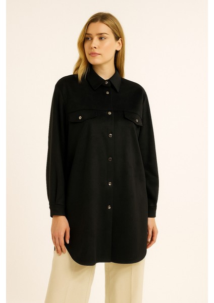 10202 Önden Çıtçıt Düğmeli Cep Kapakçıklı Görünümlü Rahat Kesim Süet Ceket #10-25#