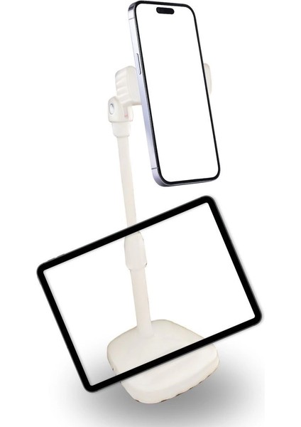 Buğz Masa Üstü Tablet ve Telefon Tutucu Plastik Aparat Beyaz Telefon Standı
