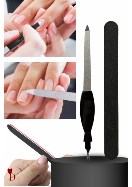 2'li Manikür Seti – Profesyonel Metal Tırnak Törpüsü, Et Itici ve Kağıt Tırnak Şekillendirme Törpüsü