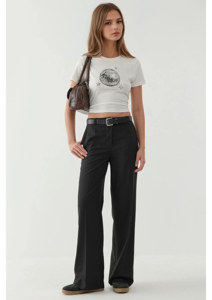 Kadın Viskon Karışımlı Straight Leg Pantolon Siyah fiyatları