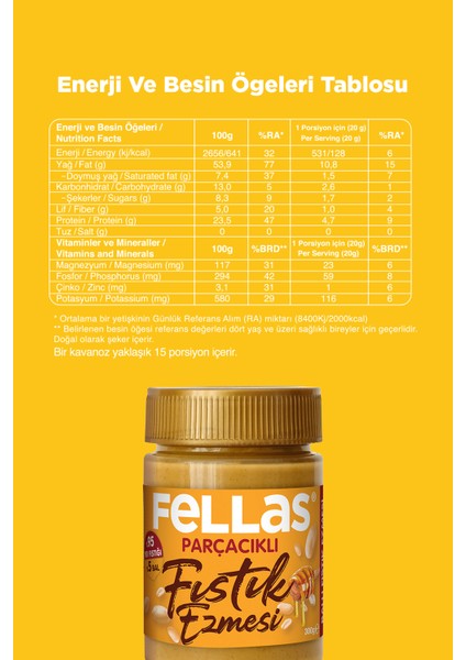 Parçacıklı Ballı Fıstık Ezmesi 300 g Katkısız Koruyucusuz Yüksek Proteinli Türkiye Menşeli indirimleri