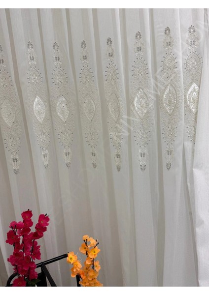 Nivemeshome Elisya 3812 Gümüş Işıltılı 1/2,5 Pileli Bambu Tül Perde modelleri