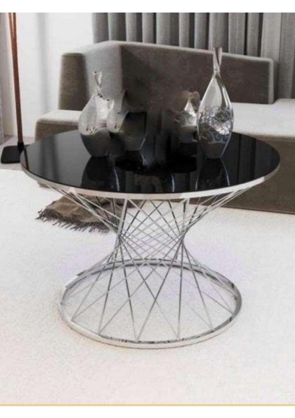 Kayzer Zigon Orta Sehpa Gümüş Ayak Siyah Cam