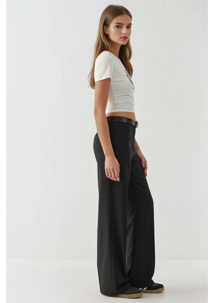 Kadın Viskon Karışımlı Straight Leg Pantolon Siyah modelleri