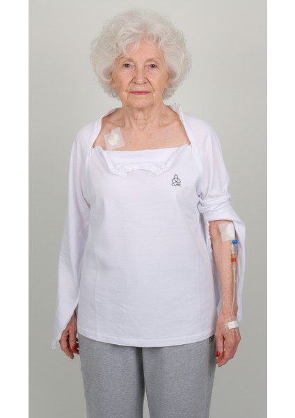 Cure Adaptif Kemoterapi Hasta Bakım Kıyafeti Beyaz