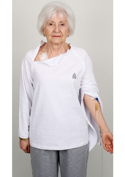 Cure Adaptif Kemoterapi Hasta Bakım Kıyafeti Beyaz