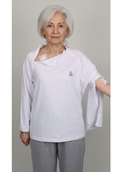 Cure Adaptif Kemoterapi Hasta Bakım Kıyafeti Beyaz