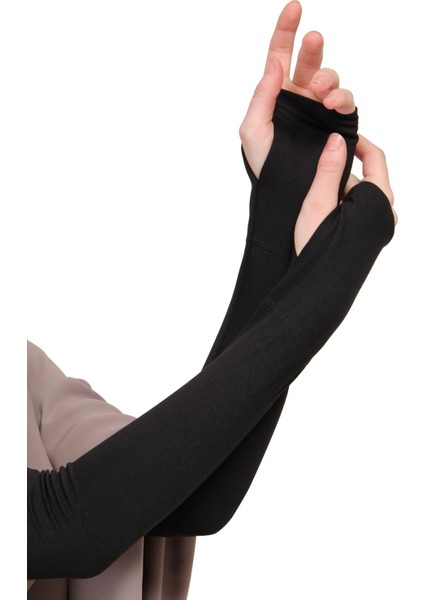 Parmak Geçmeli Kaymayan Terletmeyen 45CM Likralı Penye Kolluk 1 Çift - Siyah modelleri