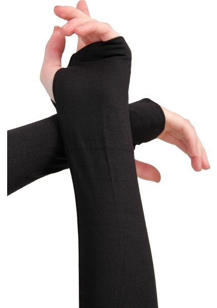 Parmak Geçmeli Kaymayan Terletmeyen 45CM Likralı Penye Kolluk 1 Çift - Siyah fırsatları