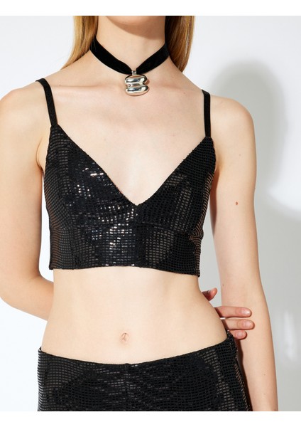 Slim Fit Ince Askılı Payetli Crop Büstiyer indirimleri