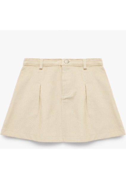 Düğmeli Diz Üstü Pileli Pamuklu Etek