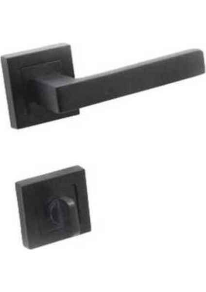 Kare Rozetli Lama Siyah Wc Kapı Kolu Takımı (1 Takım – Tuvalet & Banyo Kapı Kolu Seti)