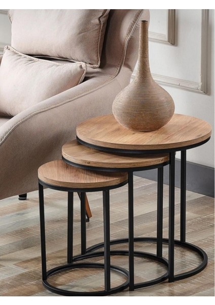 3'lü Lüx C Zigon Sehpa Atlantik Ahşap