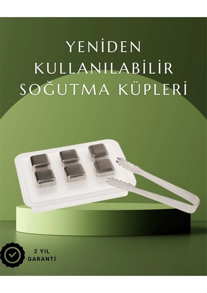 Buğz Paslanmaz Çelikten Üretilmiş Metal Buz Küpü Seti ve Buz Klipsi