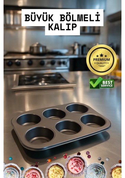 Buğz Cupcake Fırın Kalıbı 6 Büyük Bölmeli 6 Bölmeli Muffin Kek Kalıbı