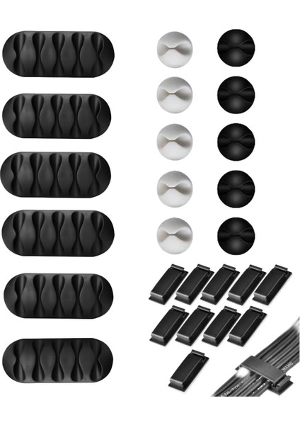 26 Parça Kablo Tutucu Seti | Yapışkanlı Kablo Klipsi | Masa Üstü Kablo Düzenleyici | Şarj Kablosu, Kulaklık, Usb, Hdmı, Mouse Kablosu Için | Ofis & Ev Kullanımı | Kablo Yönetimi Çözümü