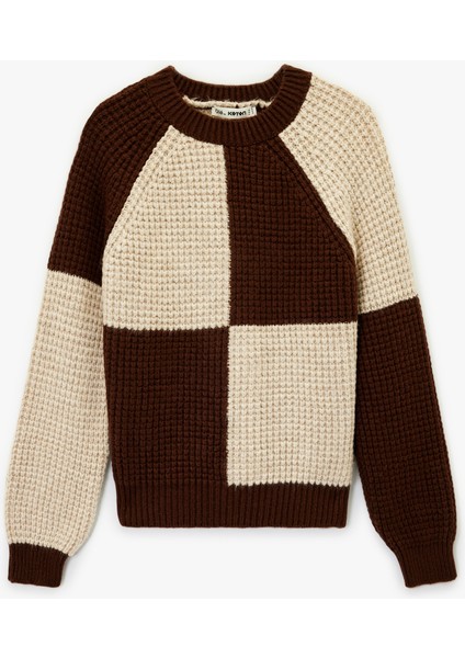 Uzun Kollu Bisiklet Yaka Renk Bloklu Triko Kazak