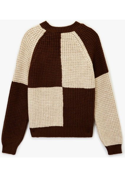 Uzun Kollu Bisiklet Yaka Renk Bloklu Triko Kazak fiyatları