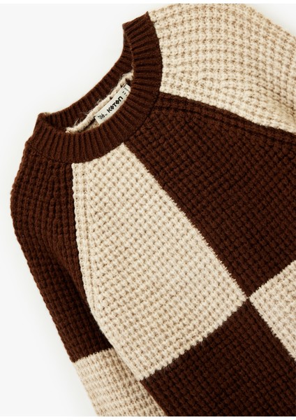 Uzun Kollu Bisiklet Yaka Renk Bloklu Triko Kazak modelleri