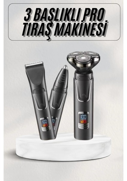Buğz Yüksek Performanslı 3 Başlıklı Profesyonel Şarjlı Islak ve Kuru Kullanıma Uygun