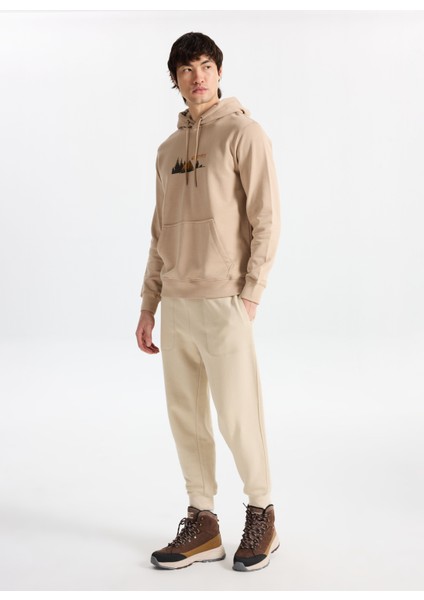 D5WM-SWT3851 Açık Kahve Kapüşon Yaka Relaxed Baskılı Erkek Sweatshırt fiyatları