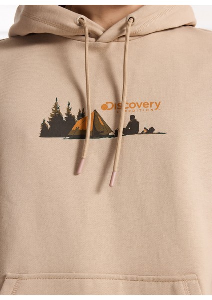 D5WM-SWT3851 Açık Kahve Kapüşon Yaka Relaxed Baskılı Erkek Sweatshırt fırsatları