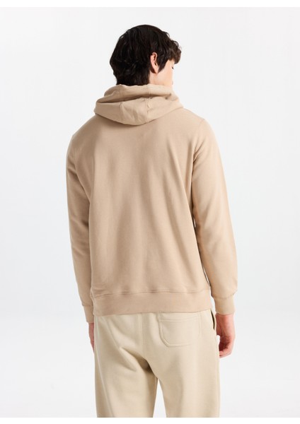 D5WM-SWT3851 Açık Kahve Kapüşon Yaka Relaxed Baskılı Erkek Sweatshırt indirimleri