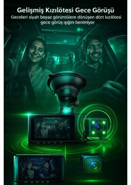 Buğz Wifi 1080P Araç Içi 3 Kameralı LCD Ekranlı Gece Görüşlü , G-Sensör , Geri Görüş Kamera fiyatları