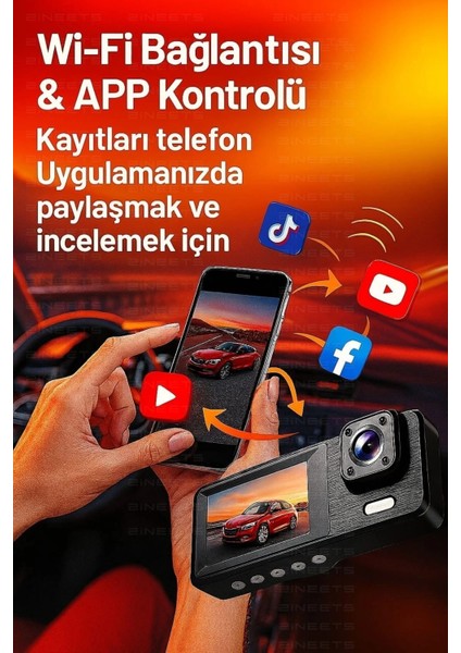 Buğz Wifi 1080P Araç Içi 3 Kameralı LCD Ekranlı Gece Görüşlü , G-Sensör , Geri Görüş Kamera fırsatları