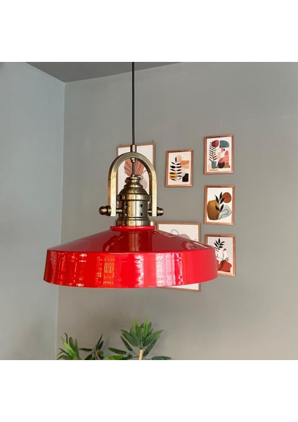 Açe Kırmızı Tekli Delikli Eskitme Başlık Avize Retro Sarkıt Ofis Showroom Salon Mutfak Avizeleri