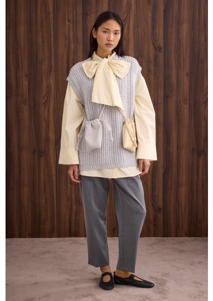 Bisiklet Yaka Süveter Açık Gri