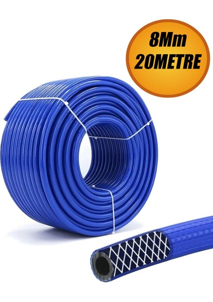 Çelik Kompresör Hava Hortumu 8 mm Termo Hortum Mavi-20 Metre