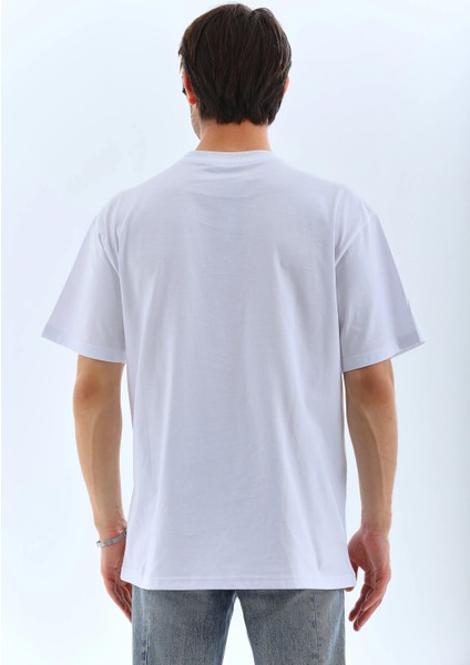 Unisex Oversize Taşlı Bisiklet Yaka T-Shirt - Beyaz -Vlmr fiyatları